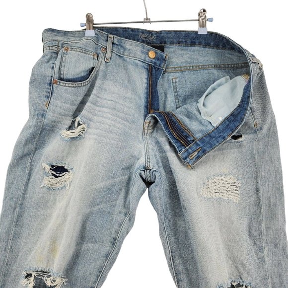 Mossimo Jeans Women's Destroyed Boyfriend Cut off at ankles Blue W42 - Picture 6 of 10